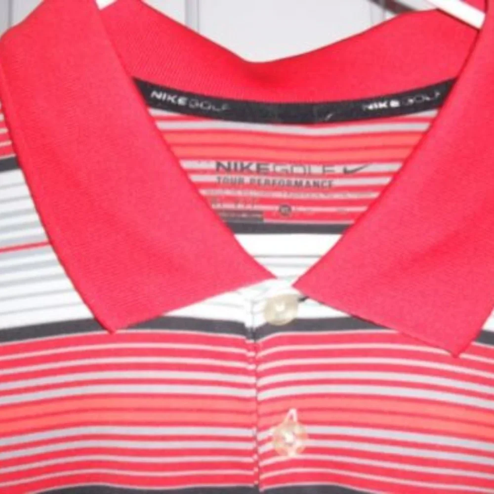 NWT! NIKE Men's Golf Shirt Performance Red/Orange White Black Gray Stripe‎ Small